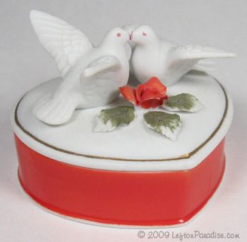 Bisque Heart-Shaped Trinket Box with Doves